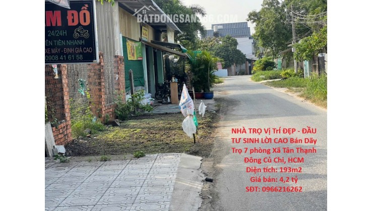 NHÀ TRỌ Vị TrÍ ĐẸP - ĐẦU TƯ SINH LỜI CAO Bán Dãy Trọ 7 phòng Xã Tân Thạnh Đông Củ Chi, HCM